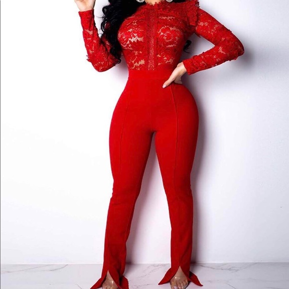 red fitted jumpsuit